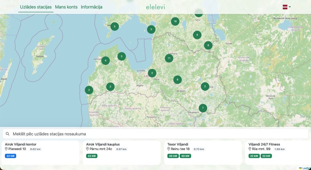 Elelevi elektroauto uzlādes karte